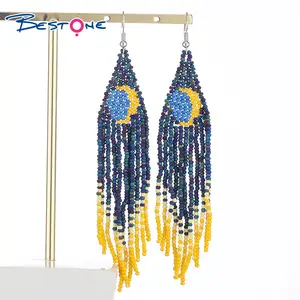 Bestone-pendientes bohemios hechos a mano con borlas y forma de Luna, a la moda, para mujeres