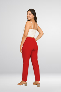 Pantalon beige slim fit pour femme, taille haute, décontracté, extensible, élégant, confortable, pour le bureau - Product Image 2