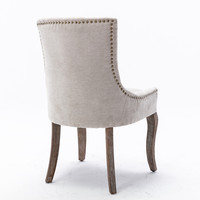 Chaise de salle à manger Ultra Side, chaises en tissu épais avec pieds en bois massif neutre, tête de clou en bronze, lot de 2, beige