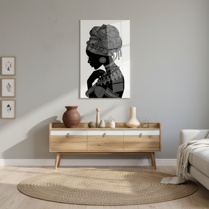 Elegante Silueta de Mujer Africana Impresa en Lienzo de Algodón, ARTE EN VIDRIO TEMPLADO - Product Image 3