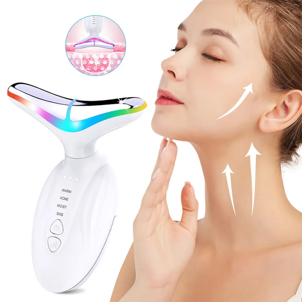 2024 Custom Beauty 7 colore luce collo massaggiatore doppio mento vibrazione di rimozione della pelle del viso che stringe il collo macchina di sollevamento del viso