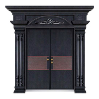 Porte d'entrée moderne à double battant en acier inoxydable et aluminium moulé, porte de sécurité principale pour villa