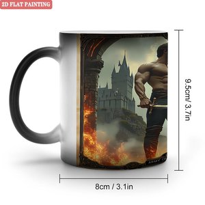 Taza de Café para la Hora del Té Matutino, Negra Esmerilada, 11 oz, Cerámica, Cambia de Color con el Calor, Taza Mágica - Product Image 1