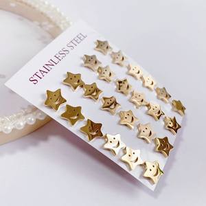 2024 винтажные позолоченные серьги-гвоздики из нержавеющей стали, 12 пар/набор - Product Image 5