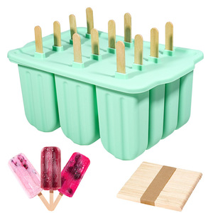 Moules à Sucettes Glacées et Crèmes Glacées en <span class=keywords><strong>Silicone</strong></span> sans BPA, Antiadhésifs, Réutilisables, Qualité Alimentaire, Écologiques, à 4, 6, 10 ou 12 Empreintes, <span class=keywords><strong>avec</strong></span> Couvercle et Bâtonnets en <span class=keywords><strong>Bois</strong></span> - Product Image 1