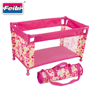 Lit de voyage pour poupées Fei Li Toys avec sac de transport pour enfants, adapté aux poupées jusqu'à 18 pouces, parc de jeu en métal pour poupées