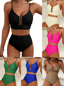 Maillot de bain deux pièces pour femme, maillot de bain sexy à découpes, bande métallique décorative, ensemble de maillot de bain pour femme - Product Image 2