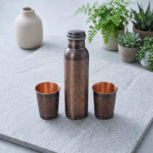 Traditional Etched Pure Copper Water <b>Bottle</b> & Glass Leak-Proof Pure Copper <b>Bottle</b> with 2 Glass Set Premium Copper Water - Product Image 1