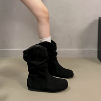 Bottes mi-mollet souples pour femmes, talon compensé dissimulé, en daim, bout rond, avec languette à replier, bottes tendance, 3 couleurs.
