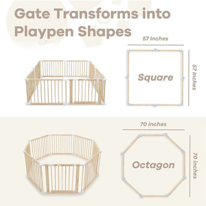 Comfy Cubs Parc pliable en bois <span class=keywords><strong>de</strong></span> pin 57X57X25 Bois clair Blanc Serrure à l'épreuve des enfants Assemblage facile Clôture pour bébé Aire <span class=keywords><strong>de</strong></span> jeux pour - Product Image 2