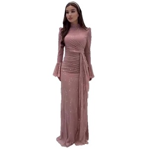 Nuovo Abito Lungo Drappeggiato a Collo Alto Primavera 2026, Stile Francese Chic, Scultoreo, a Maniche Lunghe, Azzurro, Elegante per Feste - Product Image 5