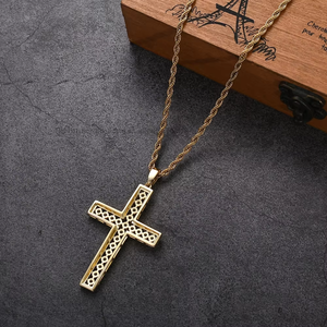 Single Row <b>Cross</b> Pendant | Hip Hop Jewelry Copper Inlaid Zircon Trendy Versatile, Trimmed <b>Cross</b> Necklace - Product Image 4