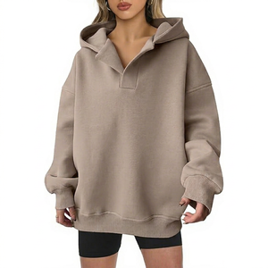 Sudadera con Capucha Oversize de Algodón para Mujer, Hombros Caídos, Manga Larga, Color Liso, Estilo Casual - Proveedor Mayorista - Product Image 1