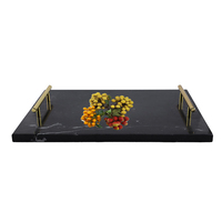 Plateau à thé rectangulaire moderne en marbre Art Déco avec poignées en laiton, élégant présentoir de table basse, cadeau de mariage Diwali, décoration intérieure