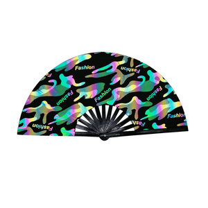 Night <span class=keywords><strong>Club</strong></span> rave Festival Fiesta accesorios fuerte rígido reflectante iridiscente holográfico plegable Clack ventilador de bambú de mano - Product Image 1