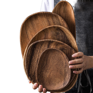 Assiette à gâteau classique en bois d'acacia écologique, plats à fruits, plateau de service pour desserts, pain, noix, collations, thé, sushi, assiette à dîner, vaisselle - Product Image 1