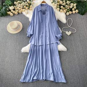 Completo Casual da <span class=keywords><strong>Donna</strong></span> Autunnale, Vestito Midi Svasato con Scollo a V e Maniche Lunghe, <span class=keywords><strong>Tuta</strong></span> da Jogging in Tessuto Tinto in Filo di Poliestere/Cotone - Product Image 6