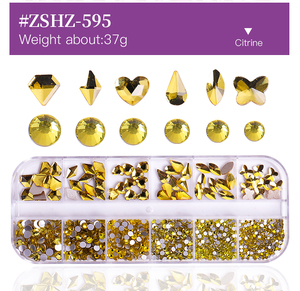 Yantuo, nuevo diseño, 12 rejillas, cristales de respaldo plano, puntas de bricolaje 3D, gemas de uñas brillantes, piedra de vidrio de tamaño mixto - Product Image 3
