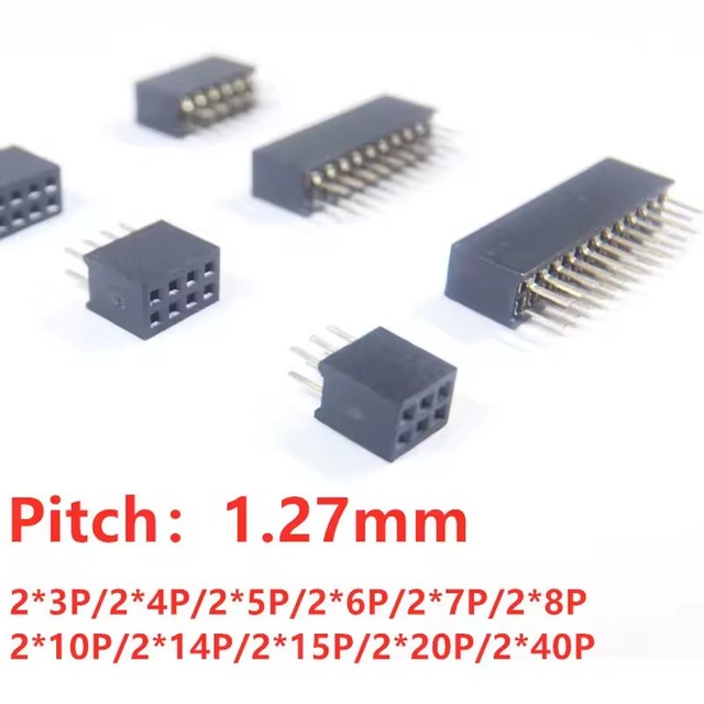 1.27mm Straight Double Row Female Pin Header 2x3P/2x4P/2x5P/2x6P/2x7P/2x8P/2x10P/2x14P/2x15P/2x20P/2x40P