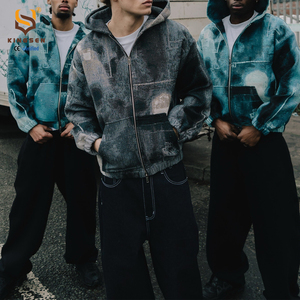 Sweat à capuche zippé pour homme, bleu et noir, imprimé graffiti, coupe oversize, en tissu doux, confortable, tendance, polyvalent, pour le quotidien et le streetwear - Product Image 4
