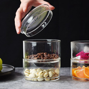 <b>Glass</b> Food Storage <b>Container</b> With Lid Stackable Cylinder Heat Resistant <b>Glass</b> For Picnic And Child Use - Product Image 1