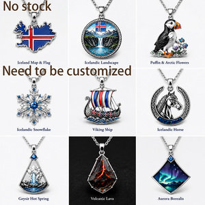 Collier pendentif <span class=keywords><strong>en</strong></span> laiton Jour de l'Indépendance d'<span class=keywords><strong>Islande</strong></span>, drapeau, carte, pétrole, aurore, bateau viking, vente <span class=keywords><strong>en</strong></span> gros, bijoux cadeau pour femmes, fournisseur - Product Image 1