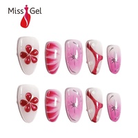 Ongles à presser roses brillants, dégradé tourbillonnant, en gel souple, certifiés MSDS, 32 pièces, longue durée, style salon