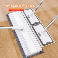 Serpillère à panneau large de 40 cm avec système d'auto-essorage, manche en acier inoxydable, essorage sur quatre côtés, taux de déshydratation de 90 à 100 %, pour le nettoyage des poussières