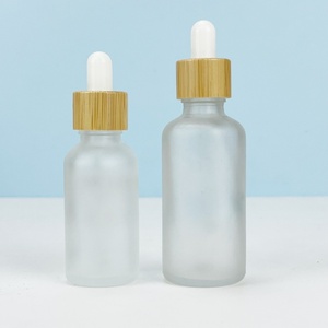 Hot Sale Custom Designed Silk Screen logo Frosted 30ml 50ml <b>Empty</b> Glass Bottle Essential Oil Bottle with Bamboo Dropper Cap - Product Image 1