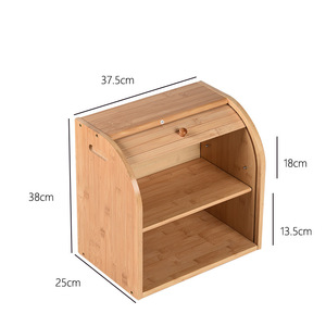 Boîte à pain en bambou 38x26x16,5 cm avec couvercle rotatif, récipient de rangement pour la cuisine - Product Image 2