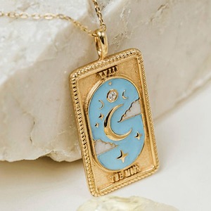 Moda esmalte joyería rectángulo Luna estrella colgantes Acero inoxidable chapado 18K oro Tarot carro colgante collares - Product Image 5