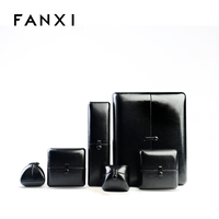 Fainxi — boîte en cuir synthétique et velours, Logo personnalisé, noir brillant, coffret d'emballage de bijoux, Double porte, pour bagues, bracelets, cadeau