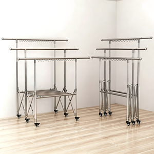 Séchoir à linge <span class=keywords><strong>mobile</strong></span> robuste en acier inoxydable à 6 roues pour intérieur et extérieur, pliable et extensible - Product Image 6