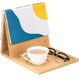 Supporto per Libri in Legno con Portabicchiere e Porta <span class=keywords><strong>iPad</strong></span> per Comodino e Scrivania, Naturale - Product Image 1