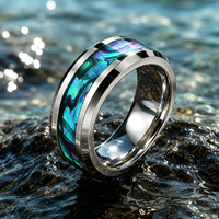 Bague en acier inoxydable personnalisée avec incrustation de coquille d'ormeau irisée, prix d'usine JLM, pour homme et femme, bijoux de mariage