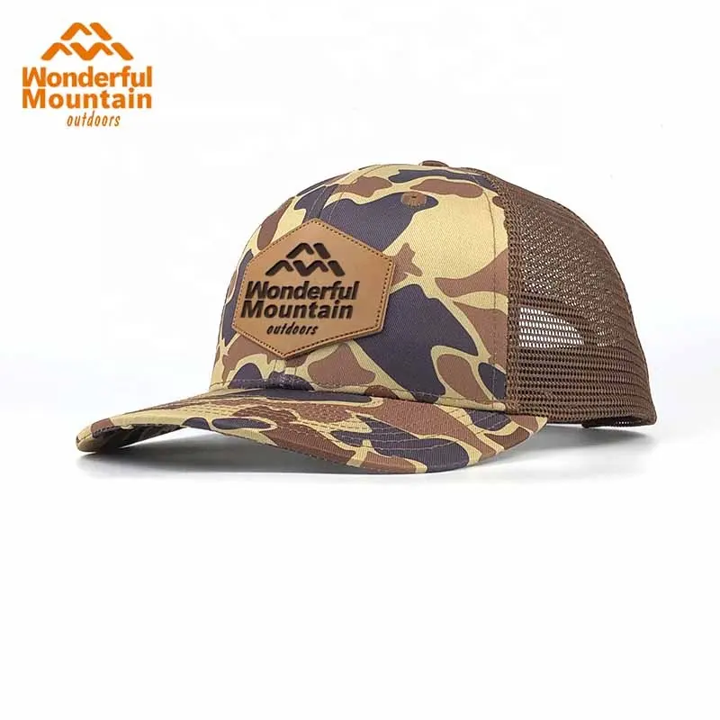 Vendita calda old school camo logo personalizzato 6 pannelli mesh trucker hat patch in pelle Richardson 112 style blank hat