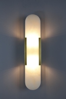 Lámpara de Pared de Latón y Alabastro XZ, Aplique LED de Lujo, Iluminación Decorativa Interior para Sala de Estar, Dormitorio, Baño, Pasillo, Espejo, Luz Dorada