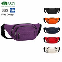 Sac banane personnalisé en tissu chiné avec trois compartiments zippés, sangle de taille réglable à boucle et plusieurs poches pour les sports de plein air