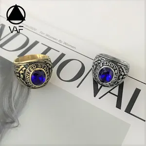 VAF Blue Gem Stone Ring Stainless Steel Gold Plated Anillo Con Piedra De Zafiro Plata Preciosas Natural Colores Ring