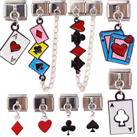 Bracelet à breloques italien tendance, style mode, DIY, cartes à jouer (Poker, Pique, Cœur, Blocs), en acier inoxydable 304, module 9mm * 10mm