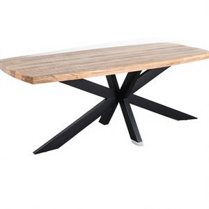 Table à manger moderne en bois de manguier massif, base en fer noir mat, écologique, faite à la main, Shree Ganpati Overseas GN1022, contemporaine - Product Image 3