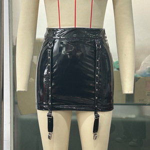 Hot Ladies PU Leather Buckle <strong>Wrap</strong> <strong>Skirt</strong> Hollow Out Faux Leather <strong>Skirt</strong> - Product Image 6