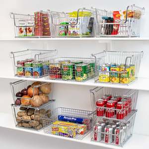 ตะกร้าผักชั้นวางตะกร้าผลไม้ตะกร้าเหล็กจัดของพร้อมที่จับโลหะตะกร้าโลหะทรงสี่เหลี่ยมผืนผ้าวางซ้อนกันได้ - Product Image 5