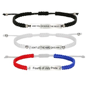 Independence Day Braided <b>Bracelet</b> Set Stainless Steel Adjustable Gift Jewelry <b>Red</b> White Blue Patriotic Design - Product Image 1
