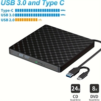 Diamond-patterned Hard Driveusb3.0type-c Port External DVD burner for Laptops, Universal Mobile Optical Drive Recorder