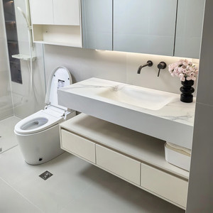 Light luxury slate hot-bent integrated basin bathroom cabinet hotel style wash basin cabinet bathroom cabinet - Product Image 5