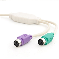 Workstation USB Putih ke Keyboard dan Mouse Mini Din dengan Ujung Konektor Berkode Warna dan Adaptor Mini Din Berbentuk Cetakan