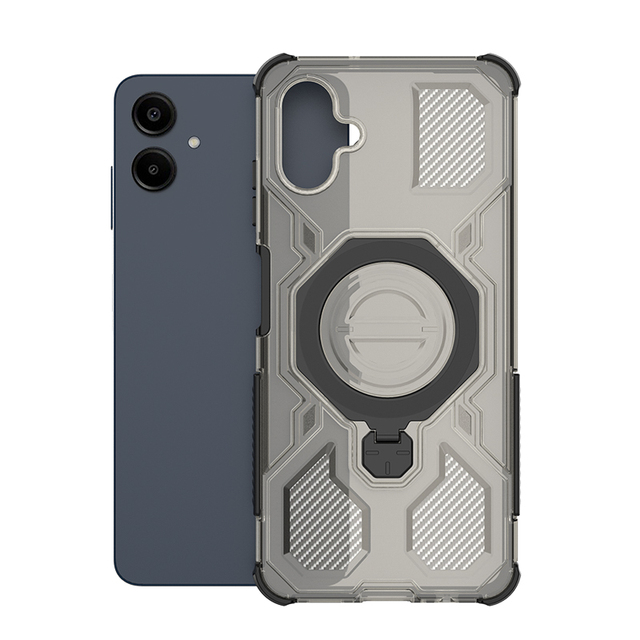 Trending Clear Phone Case with Rotating Magnetic Wireless Charging Alloy Ring for Samsung A06 A07 Anti-Drop Back Covers