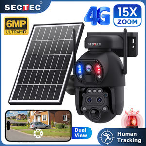 Kamera Keamanan PTZ Solar 4G/WiFi 9MP Zoom 15X Semua Logam 3 Lensa Pandangan Ganda Penglihatan Malam CCTV Pengawasan Luar Ruangan Panel Surya 6W - Product Image 1