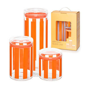 Juego de 3 Recipientes de Vidrio Borosilicato de Alta Calidad con Tapa, Recipientes Coloridos con Rayas para Té, Café y Almacenamiento en la Cocina - Product Image 1
